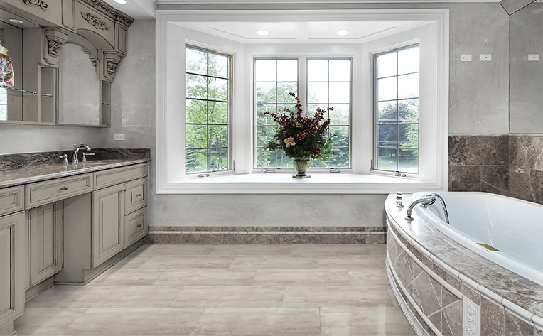 stone look luxury vinyl tile in bathroom